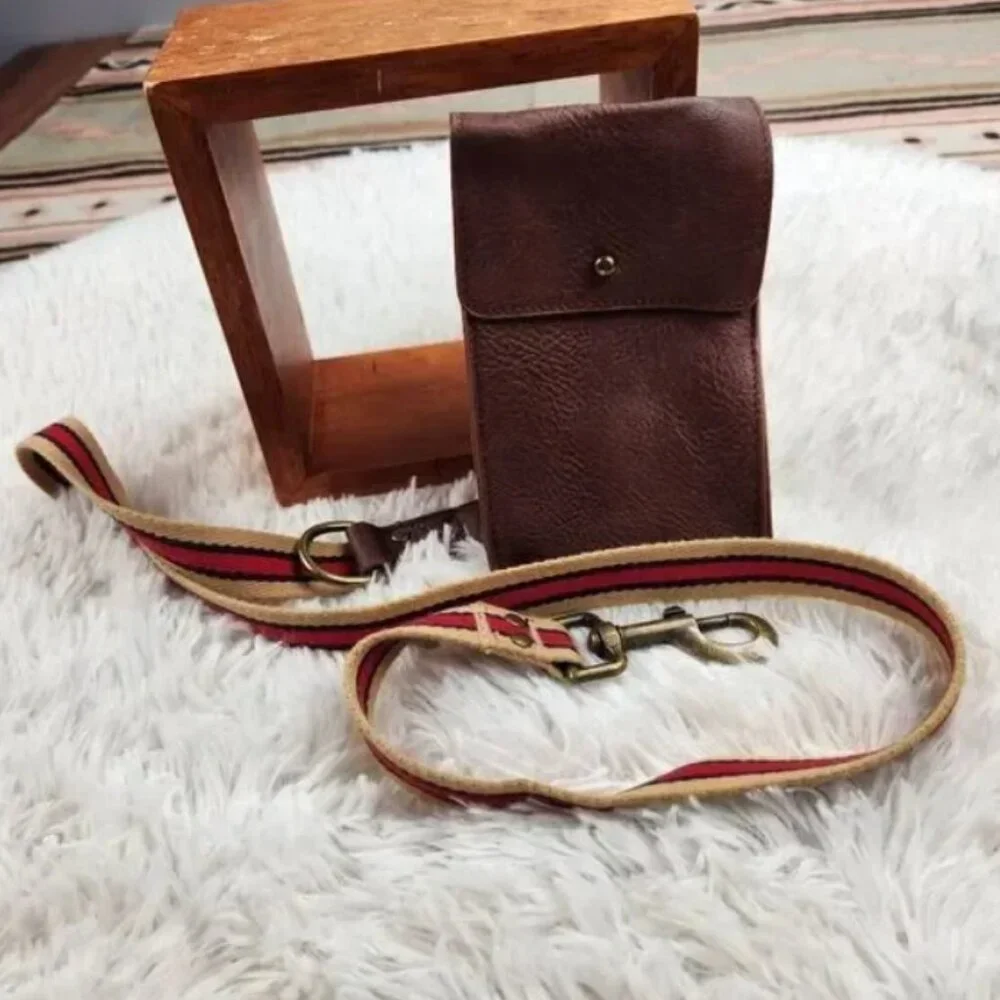 vintage Tan & Red Stripe Waste Bag Dispenser Leash: 4-Ft Long, 1-In Wi